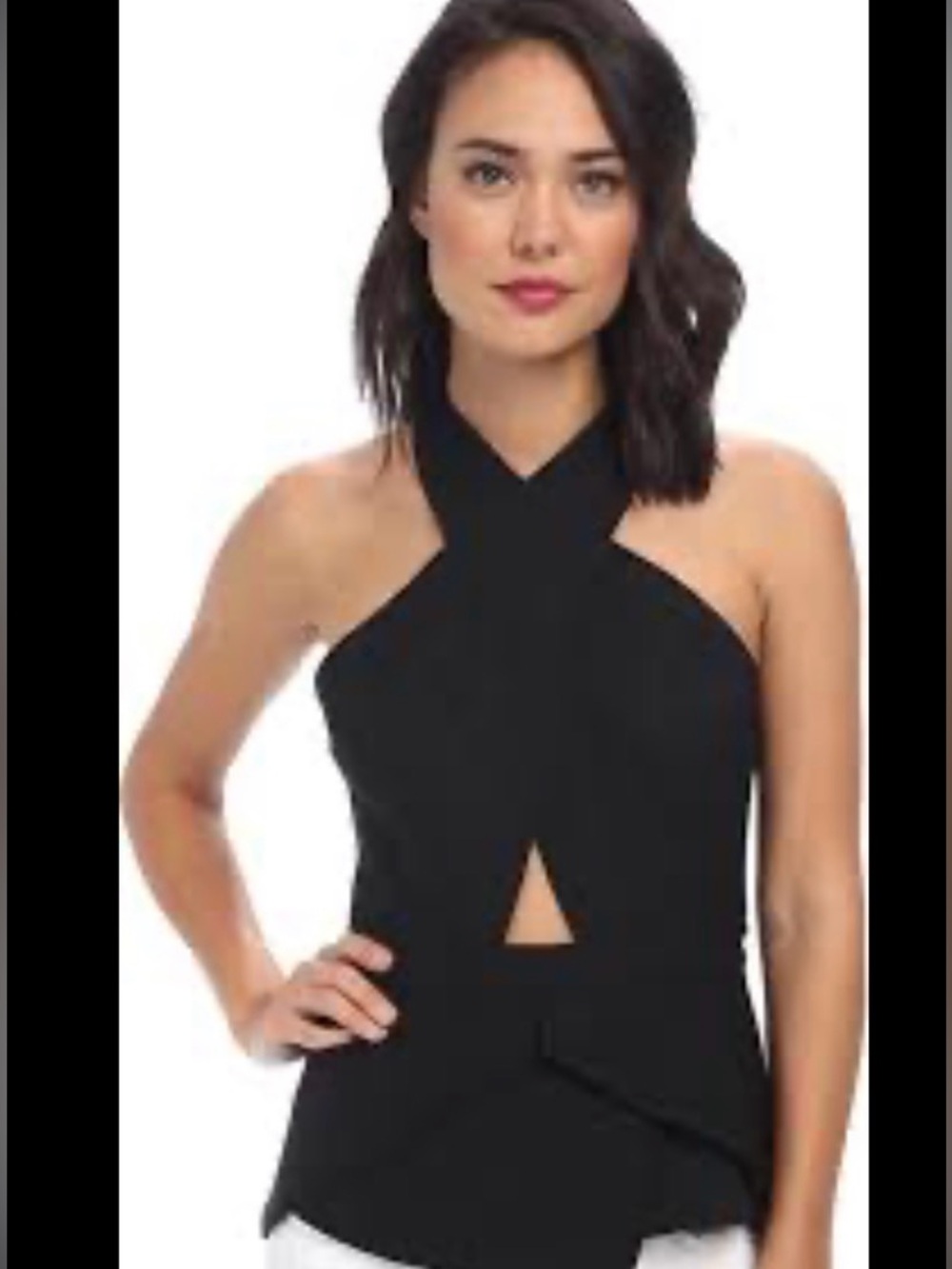BCBGMAXAZRIA Remmie Criss-Cross Halter Peplum Top